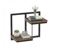 Relaxdays Mensola sospesa in Metallo e Legno, Stile Industriale, 29x32,5x19 cm, 2 Ripiani, Nero/Marrone