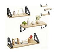 Relaxdays Mensole a Parete Set 6 pz Legno e Metallo 30/35/40 cm Libri e Decori Multicolore