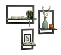 Relaxdays mensole a parete, set da 3 pz, metallo/MDF, 3 misure, nero | Sospese per cornici e decori, soggiorno/ingresso