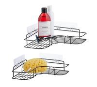 Relaxdays Mensole Angolari Doccia, Set da 2 Scaffali Porta Sapone ad Angolo, Autoadesivo Senza Foratura, in Ferro, Nero