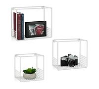 relaxdays Mensole Cubo, Set 3 pz, Salotto, Struttura Griglia, Design Moderno, Scaffali Muro Metallo, P:15 cm, in bianco