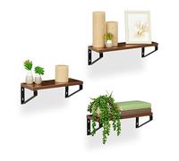 Relaxdays Mensole da Muro per Libri Design Industrial, Set 3 Ripiani da Parete, Varie Misure, MDF e Ferro, Marrone Nero, Acciaio
