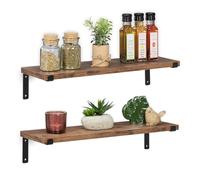 Relaxdays Mensole da Muro, Set 2 Ripiani Sospesi, LxP: 48 x 15,5 cm, Scaffale, Libreria Design Industrial, Marrone Nero