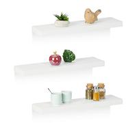 Relaxdays Mensole da Muro, Set 3 Ripiani Sospesi, LxP: 60 x 15 cm, Scaffale MDF, Libreria Parete, Design Moderno, Bianco, Ferro