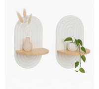 Relaxdays Mensole da Muro Stile Boho, Set 2 Scaffali a Parete, HLP: 33x20x15 cm, Ripiani in MDF e Legno, Naturale Bianco