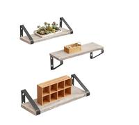Relaxdays mensole da Parete set3, 30/35/40 cm, Legno/Metallo, Greige, da Muro