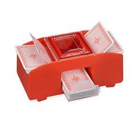 Relaxdays Mescolatore Automatico per 2 Mazzi di Carte Standard, Macchinetta Mischiacarte Fino a 91 mm, Plastica, Rosso