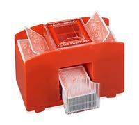 Relaxdays Mescolatore Automatico per 4 Mazzi di Carte Standard, Macchinetta Mischiacarte Fino a 91 mm, Plastica, Rosso