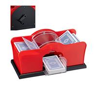 Relaxdays Mescolatore Manuale, 2 Mazzi, con Manovella, Sistema a Mano Carte da Gioco fino a 91 mm, Plastica, Rosso/Nero