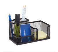 Relaxdays 10022479_46 Organizer da Scrivania Ufficio, con Portapenne & Porta-Foglietti, HxLxP: 10x18,5x9,5 cm, Nero