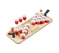 relaxdays Mini Beer Pong, Gioco Alcolico, 25 Bicchierini Rossi 4cl, Campo in MDF, Accessori per Feste, Naturale, Fibra di Legno, Set da 1 pz