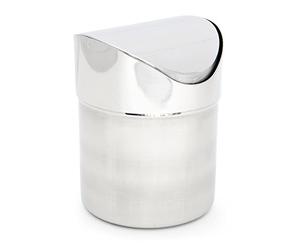 Relaxdays Mini Pattumiera da Tavolo, 1,2 L Volume, Secchio Rotondo in Acciaio Inox con Coperchio Ribaltabile, Argentato