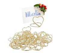 Relaxdays Mini Segnaposto da Tavolo, Set da 48, Portacarte a Forma di Cuore, Portafoto, per Matrimonio e Battesimo, Oro