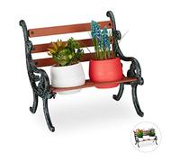 Relaxdays Mini Supporto per Fiori, Ghisa e Legno, Panchetta per 2 Vasi, Vintage, Giardino, Ø 7,5 cm, Verde Scuro-Marrone