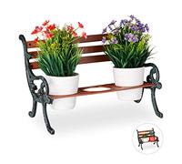 Relaxdays Mini Supporto per Fiori, Ghisa e Legno, Panchetta per 3 Vasi, Vintage, Giardino, Ø 9 cm, Verde Scuro-Marrone