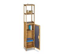 Relaxdays Mobile a Colonna per Bagno, HLP 170 x 33,5 x 28 cm, Scaffale e Armadio, Mobiletto in Bambù, 5 Ripiani, Marrone