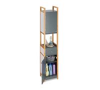 Relaxdays Mobile Alto Colonna da Bagno,Scaffale,2 Armadietti con Ante,Legno MDF,Struttura in Bambù 165x31,5x29 cm,grigio