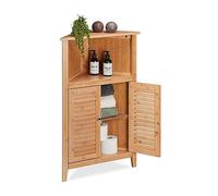 Relaxdays Mobile Angolare Bagno, Armadietto in bambù da Terra, HLP: 92x58x30 cm, Mobiletto a 2 Ante da Cucina, Marrone