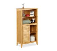 Relaxdays Mobile Armadietto LAMELL in bambù & MDF, Mobiletto Bagno, Lamellato, 2