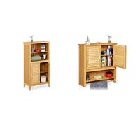 Relaxdays Mobile Armadietto LAMELL in bambù & MDF, Mobiletto Bagno, Lamellato,