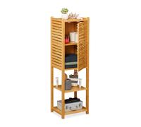 Relaxdays Mobile Bagno Colonna in Bambù, 5 Ripiani & Armadietto con Anta, Cucina, Scaffale, 113 x 35 x 29 cm, naturale