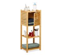 Relaxdays Mobile Bagno Colonna in Bambù, 3 Ripiani & 1 Armadietto con Anta, Cucina, Scaffale, 87,5x35x29 cm, naturale