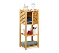 Relaxdays Mobile Bagno Colonna in Bambù, 3 Ripiani & 1 Armadietto con Anta, Cucina, Scaffale, 87,5x35x29 cm, naturale