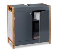 Relaxdays Mobile Bagno Legno con Struttura in Bambù, Mobiletto per Lavello Regolabile, con Incavo,HLP 60x60x29 cm,grigio