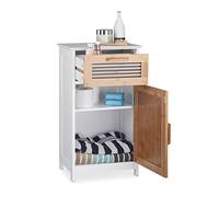 relaxdays, Bianco Mobile Bagno Legno Sottile, Design Naturale, Ripiano Regolabile, MDF & Bambù, HLP 70x40x28,5 cm, Fibra, 70 x 40 x 28,5 cm