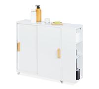 Relaxdays Mobile Bagno Porta Scopino, Ruote e 4 Scomparti, Carrellino Slim, 62x19,5x64 cm, MDF e bambù, Naturale Bianco