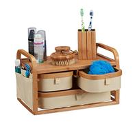 Relaxdays, Mobile bambù, 3 Scomparti, mobiletto WC, Tessuto, Porta Trucchi, Rustico, HLP 19 x 34 x 23 cm, Marrone, H X L X P: 34 x 19 x 23 cm