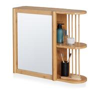 Relaxdays Mobile da Parete per Il Bagno, Mobiletto in bambù con Specchio e 2 Ripiani Semiaperti, 53x62x20 cm, Marrone