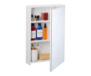 Relaxdays Mobile da Parete per Il Bagno, Mobiletto con Specchio e 3 Ripiani, Armadietto Pensile, 60,5x40x12 cm, Bianco