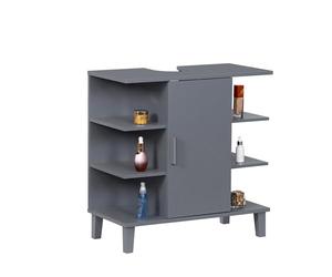 Relaxdays Mobile lavabo anta e 6 ripiani, HLP: 65x64x31 cm, MDF, mobile bagno lavabo, blu-grigio