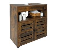 Relaxdays lavabo, H x L x P: 63 x 60 x 30 cm, 2 Scomparti, MDF, Mobile Bagno, Marrone, Fibra di Legno, Plastica
