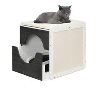 Relaxdays Mobile da Lettiera Nascosta Gatti, Mobiletto Cassetto, Cuscino e Tiragraffi, HLP: 57x50x60 cm, Bianco Grigio
