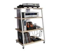 Relaxdays Mobile multimediale con 4 Ripiani in Metallo/MDF, per Stereo/Giradischi, 78x61x52 cm, Naturale/Bianco