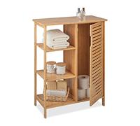 Relaxdays Mobile per Il Bagno, in bambù, 4 Ripiani Aperti, Salvaspazio, Ampio Vano con Porta, HLP 87,5x67x33 cm, Natura