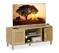 Relaxdays Mobile per TV, Design in Rattan, Mobiletto Porta Televisore 50 Pollici, HLP: 48x115x40 cm, Tavolo Basso Legno, Fibra
