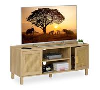Relaxdays Mobile per TV, Design in Rattan, Mobiletto Porta Televisore 50 Pollici, HLP: 48x115x40 cm, Tavolo Basso Legno, Fibra
