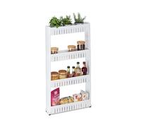 Relaxdays Mobile Salvaspazio, 4 Ripiani, Bianco | Scaffale Stretto per Bagno & Cucina, Carrello Portaoggetti in Plastica