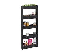 Relaxdays Mobile Salvaspazio, 5 Ripiani, Scaffale Stretto per Bagno & Cucina, Carrello Portaoggetti in Plastica, Nero