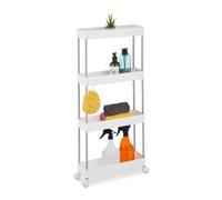 Relaxdays Mobile Salvaspazio, Scaffale su Ruote con 4 Ripiani, Carrello per Bagno e Cucina, 88 x 41,5 x 14,5 cm, Bianco, Acciaio Inox