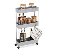Relaxdays Mobile Salvaspazio, Scaffale su Ruote con 3 Ripiani, per Bagno & Cucina, Carrello 70 x 15,5 x 40,5 cm, Grigio