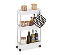 Relaxdays Mobile Salvaspazio, Scaffale su Ruote con 3 Ripiani, per Bagno & Cucina, Carrello 70 x 15,5 x 40,5 cm, Bianco, Acciaio Inox