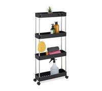 Relaxdays Mobile Salvaspazio, Scaffale su Ruote con 4 Ripiani, Carrello per Bagno e Cucina, 88 x 41,5 x 14,5 cm, Nero, Acciaio Inox