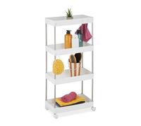 Relaxdays Mobile Salvaspazio, Scaffale su Ruote con 4 Ripiani, Carrello per Bagno e Cucina, 88 x 41,5 x 23,5 cm, Bianco, Acciaio Inox