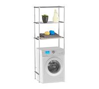 Relaxdays Mobile Sopra Lavatrice, argento | Scaffale Rialzato con 3 Ripiani per Lavanderia e Bagno, HLP 162 x 63 x 30 cm