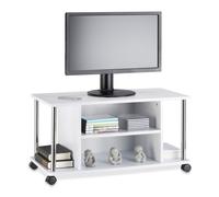 Relaxdays 10021865 Mobile TV Bianco, con 4 ruote, Carrello Porta Televisore in Legno MDF, HxLxP: 41,5 x 80 x 40 cm