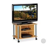 Relaxdays Mobile TV con Ruote, 2 Ripiani, Mobiletto Porta Televisore, HLP: 45x60x40 cm, Tavolo Televisione, Apetto Legno